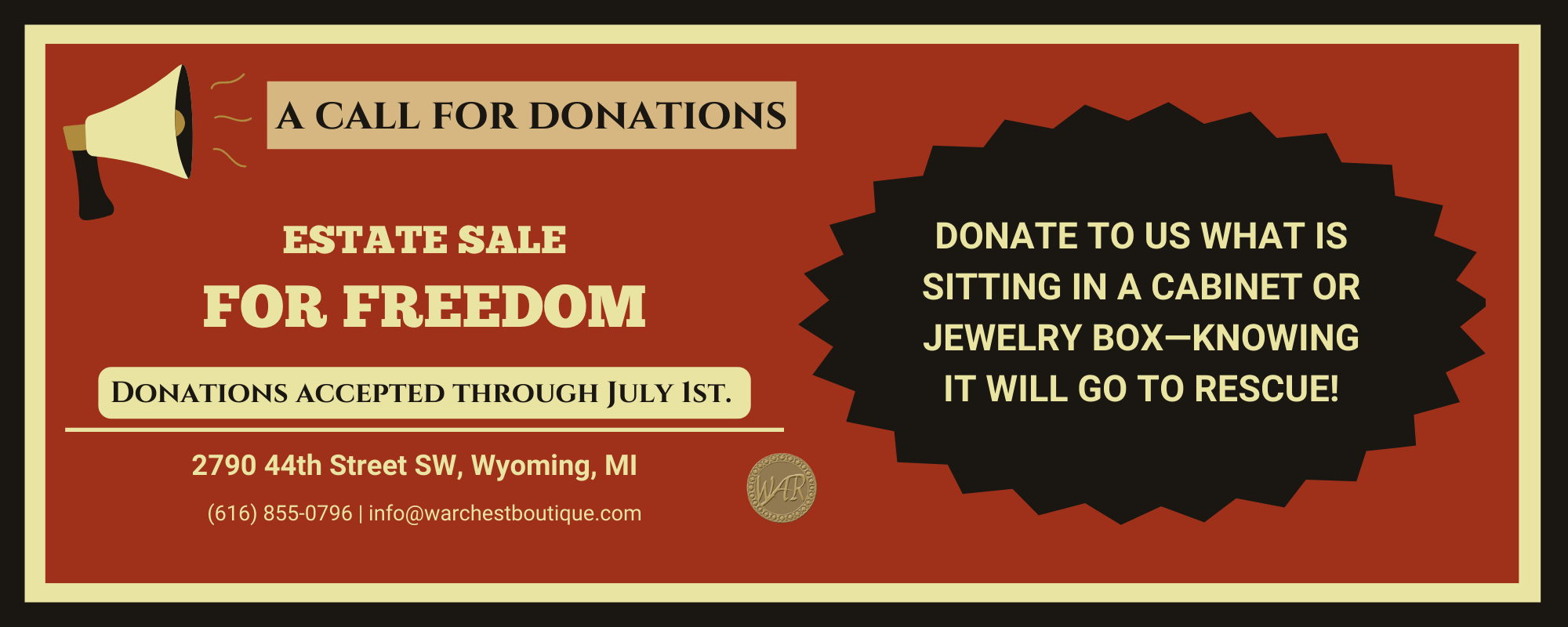 a call for donations - estate sale for freedom